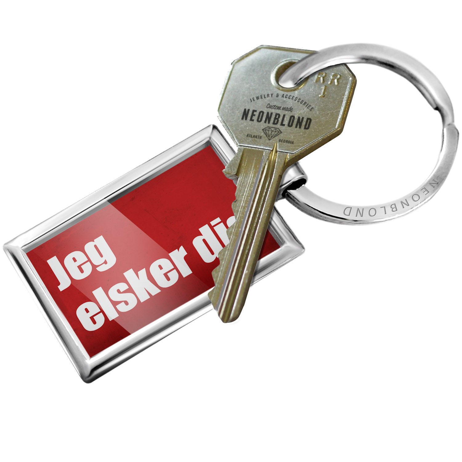 I Love You Denmark Keychain - Red Rose Gift from Danish - Perfect for Anniversaries, Valentine's Day & Romantic Gifts