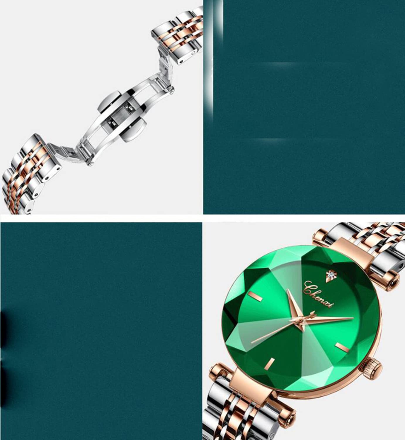 BESTKANG Women's Analog Quartz Watch - 3D Dial, Rose Mesh Belt, Green for Casual & Office Wear