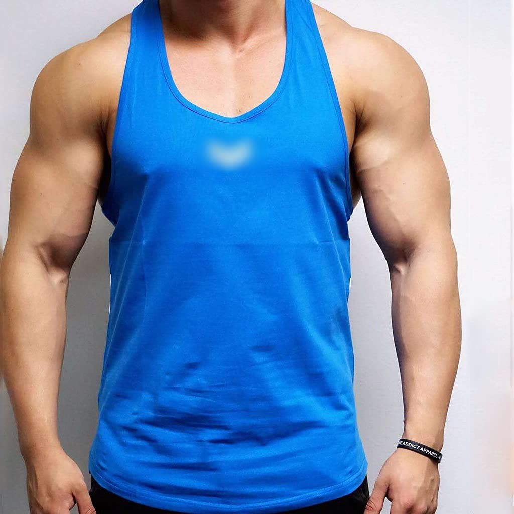 PDGJG Men's Summer Fitness Tank Top - Breathable Cotton Sleeveless Gym Shirt for Bodybuilding & Workouts - Blue XL | Perfect for Gym, Running & Casual Wear