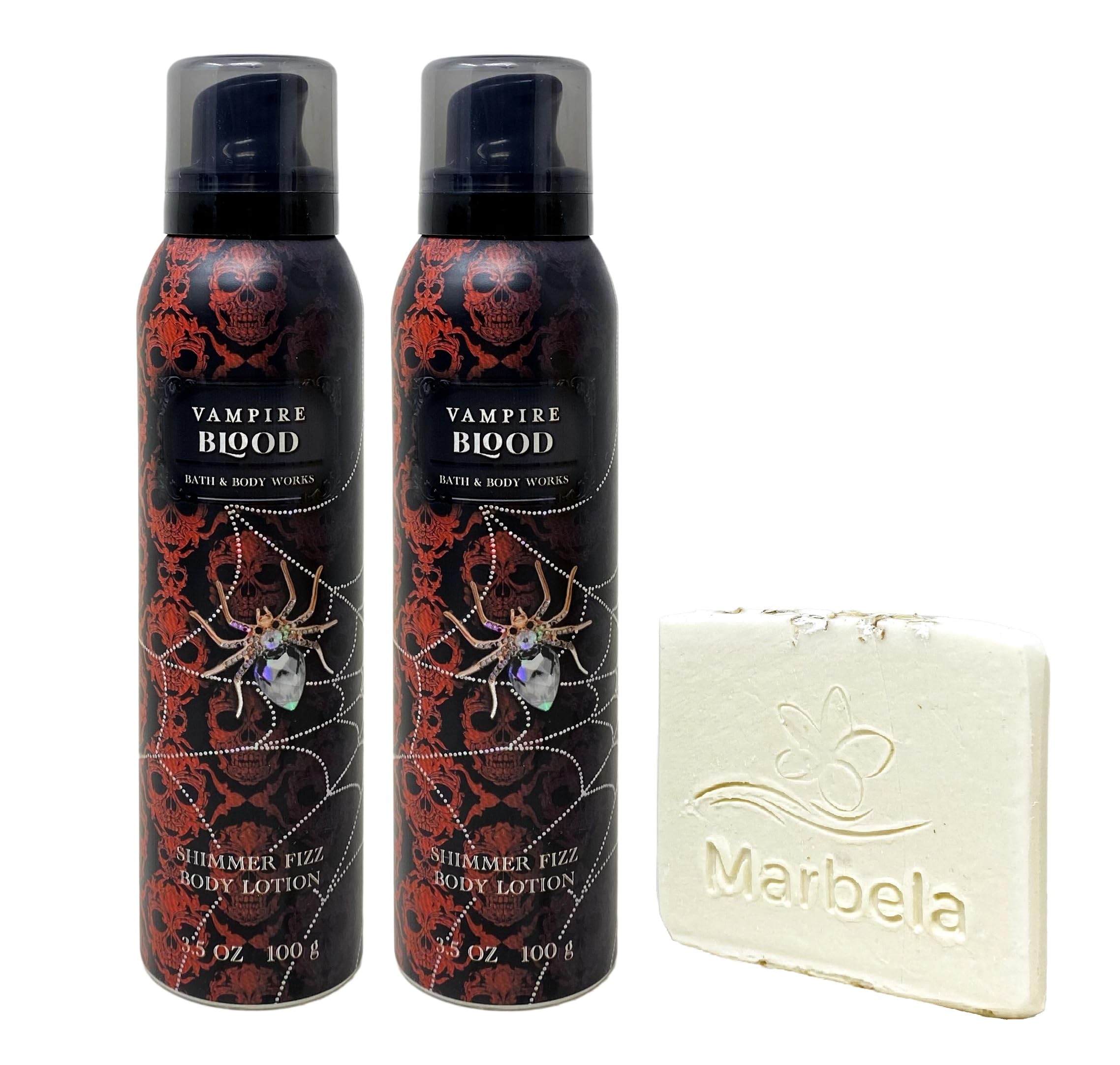 Bath & Body Works Vampire Blood 2-Pack Shimmer Fizz Moisturizing Body Lotion Gift Set with Free Natural Oats Soap Sample | Halloween Skincare Routine & Spooky Self-Care Night