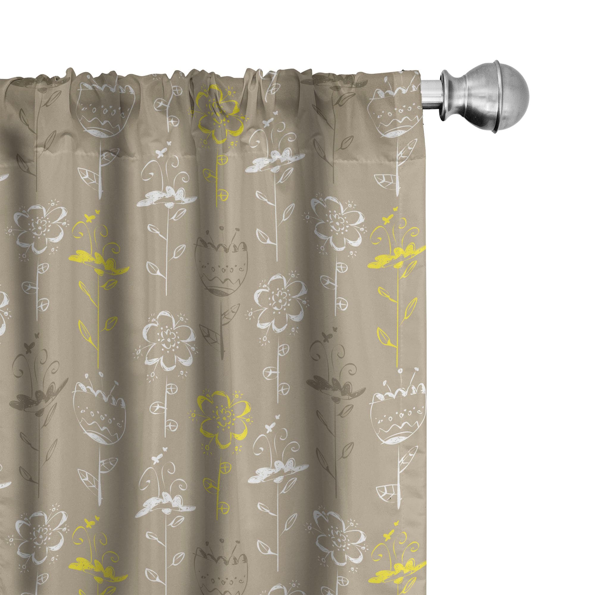 Ambesonne Grey and Yellow Window Curtains - Hand Drawn Tulips Flowers Leaves Butterflies Art - Lightweight Blackout Curtains 2-Panel Set with Rod Pocket (28