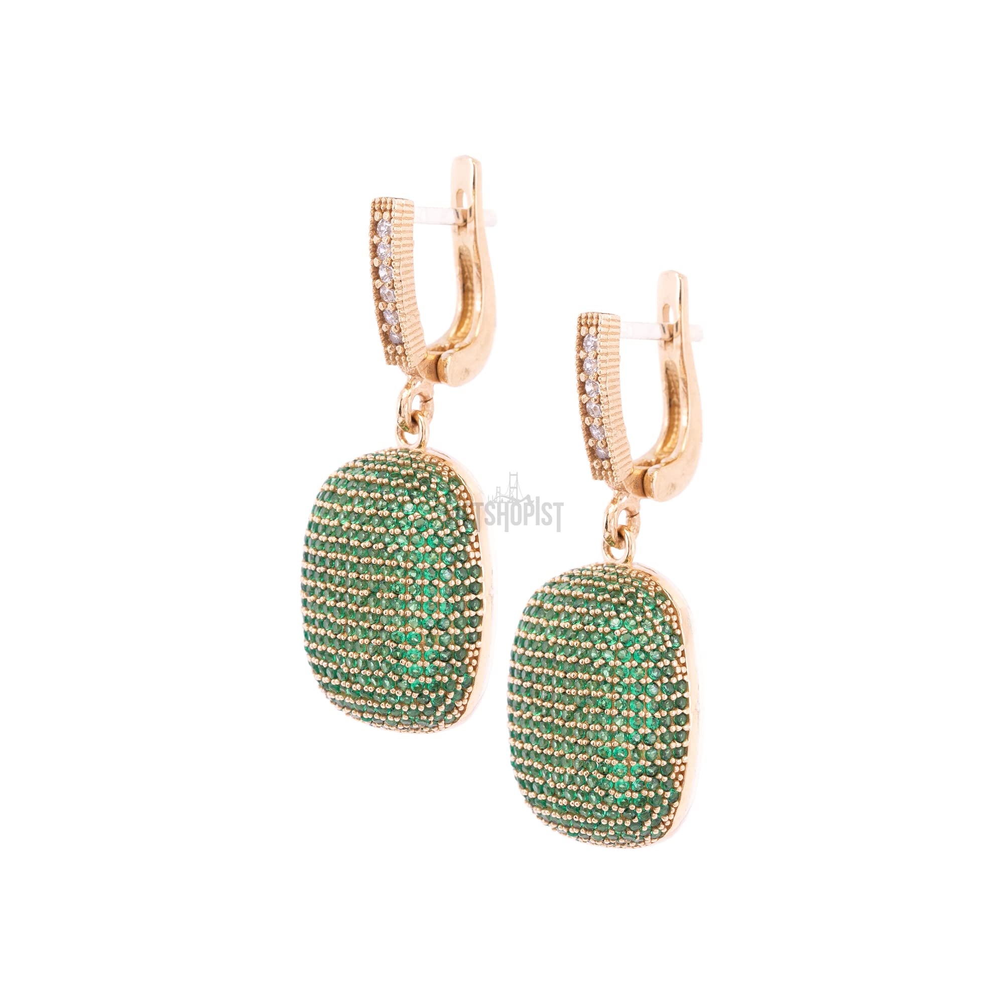 Exquisite Turkish Handmade 925 Sterling Silver Drop Earrings with Round Cut Emerald Zircon Stones | Elegant Dangle Jewelry for Women | Perfect for Weddings, Parties & Special Occasions