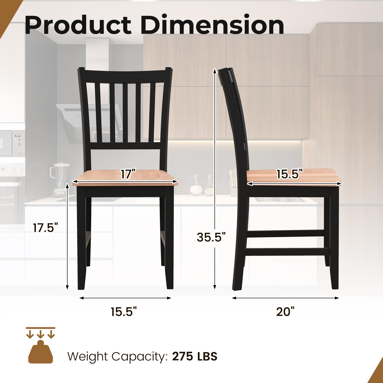 Giantex Set of 4 Wooden Dining Chairs - Farmhouse Style Kitchen Chairs with Sturdy Rubber Wood Legs, Easy Assembly Armless Side Chairs for Dining Room, Black - Perfect for Farmhouse Decor, Kitchen, Dining Room & Small Spaces