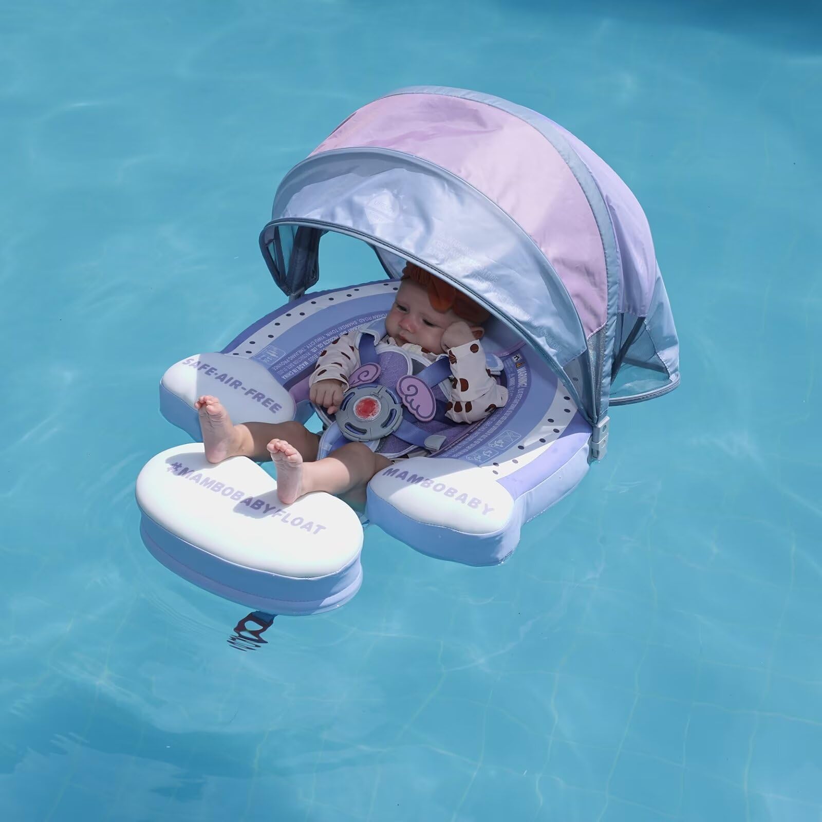**Mambobaby Upgraded Non-Inflatable Baby Pool Float with Canopy – Safe Swim Ring for Infants 3-24 Months – Perfect for Beach, Pool & Outdoor Water Play**