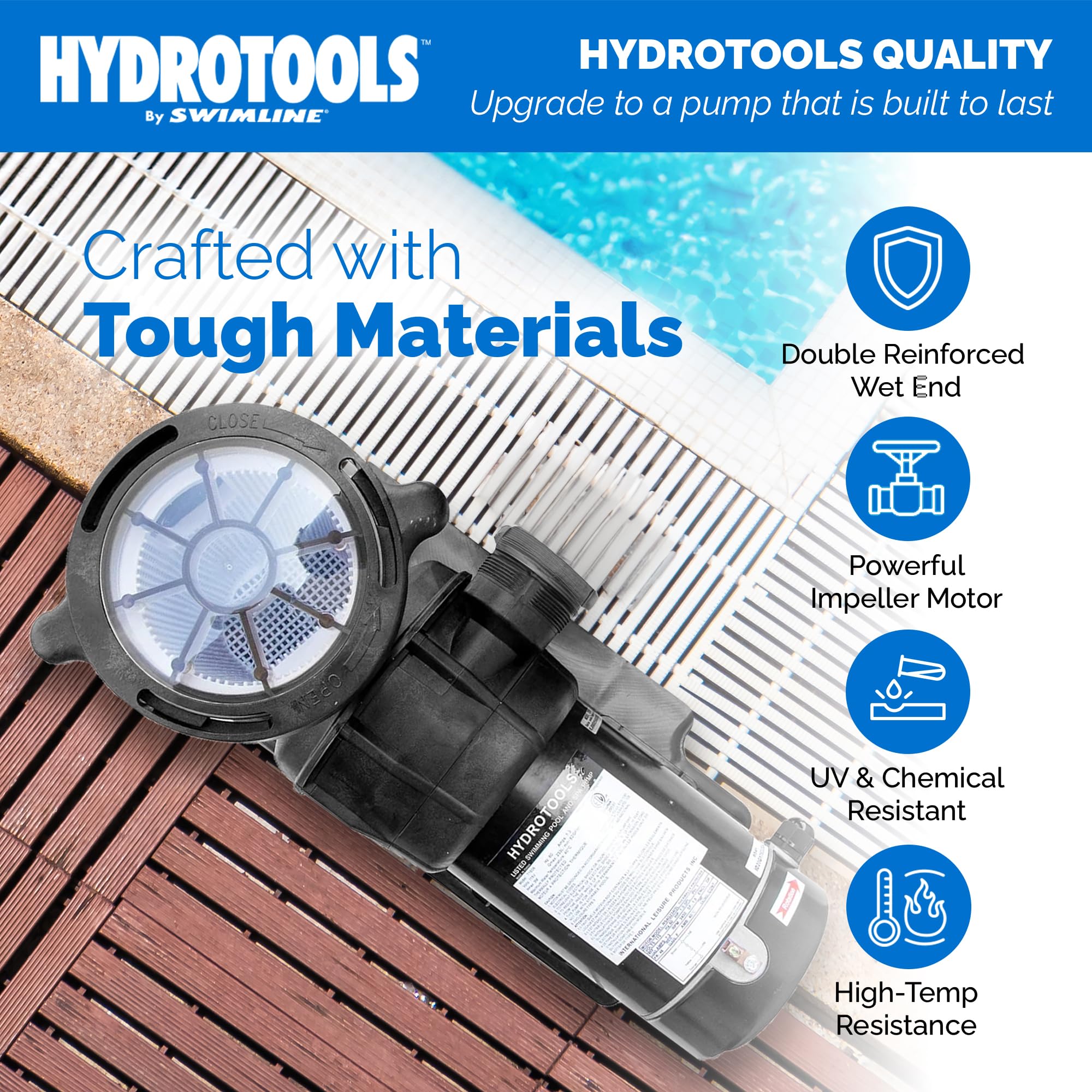 SWIMLINE HYDROTOOLS 0.75HP Above-Ground Pool Pump with Hydro-Flo Technology | 3720 GPH Flow Rate | Horizontal Shaft Design | Perfect for Pool Maintenance, Water Circulation & Filtration