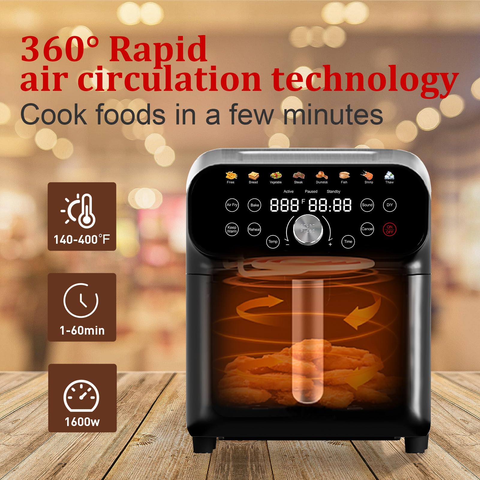 5.2QT Air Fryer Oven with LED Digital Touchscreen - 12 Preset Functions for Air Frying, Baking, Reheating & Keep Warm | Nonstick Dishwasher-Safe Basket | Stainless Steel/Black&Silver Design | Perfect for Healthy Cooking, Quick Meals & Family Dinners