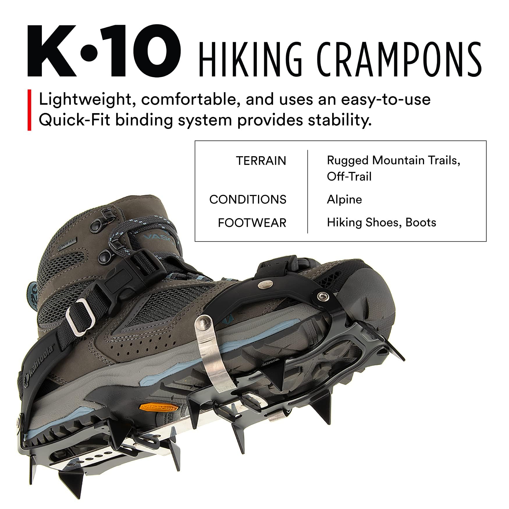 Kahtoola K10 Hiking Crampons - Lightweight Traction Cleats for Snow, Ice, and Mountain Trekking - Perfect for Winter Hiking, Mountaineering, and Icy Trail Adventures