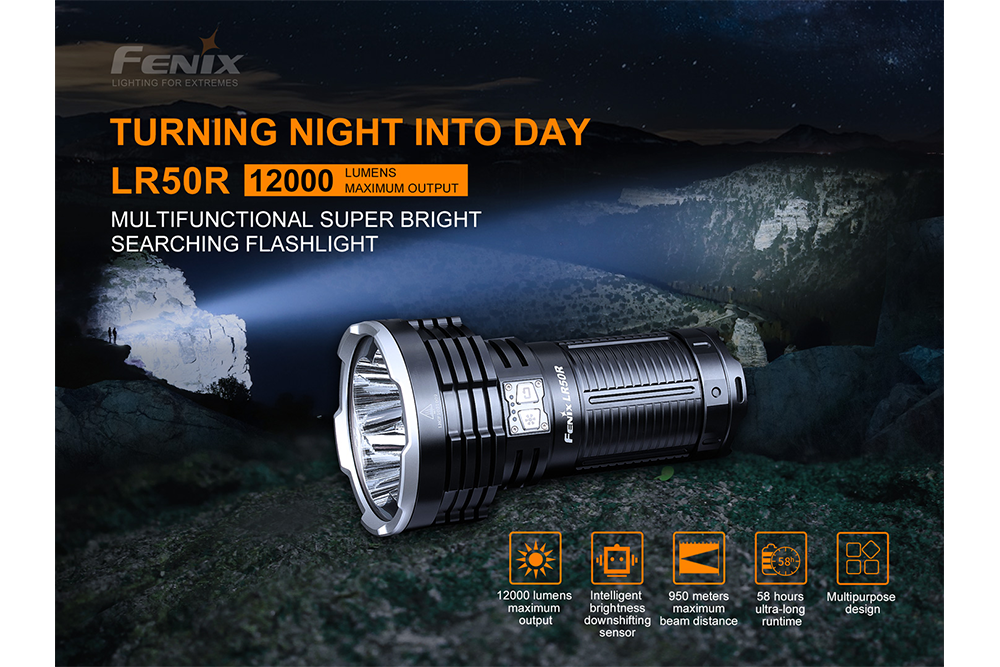 Fenix LR50R 12000 Lumens Rechargeable LED Flashlight - High Power Search Light for Camping, Hiking, Emergency & Outdoor Adventures