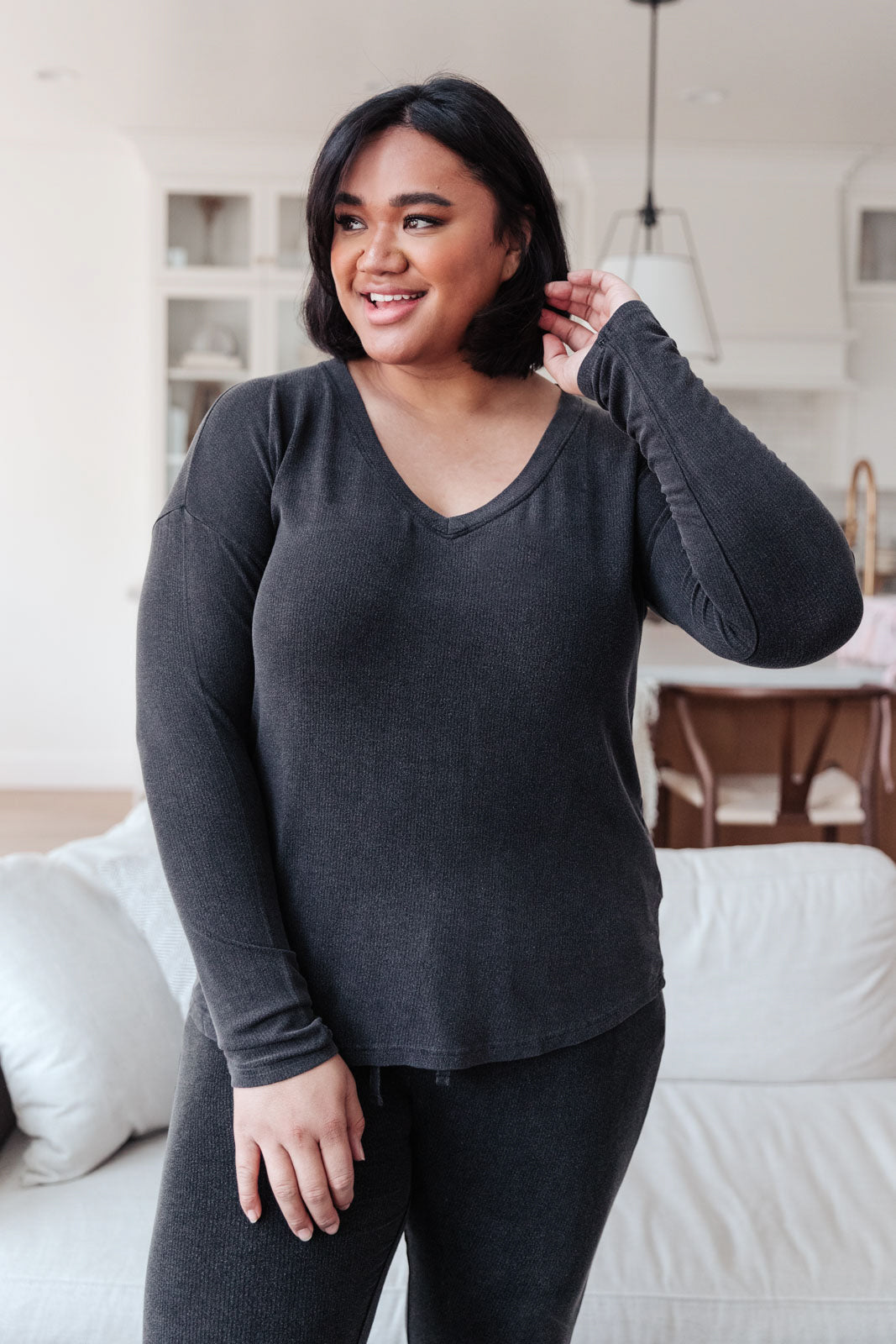 Black Lava Essential Lounge Top - Soft & Comfortable Women's Casual Shirt for Home Relaxation, Yoga & Everyday Wear