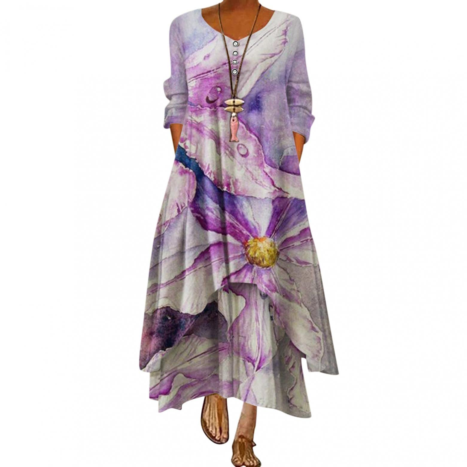 Plus Size Hawaiian Sun Dresses for Women - Floral Loose Long Maxi Dress | Oversized Bohemian Summer Caftan | Beach Cover Up & Vacation Outfit