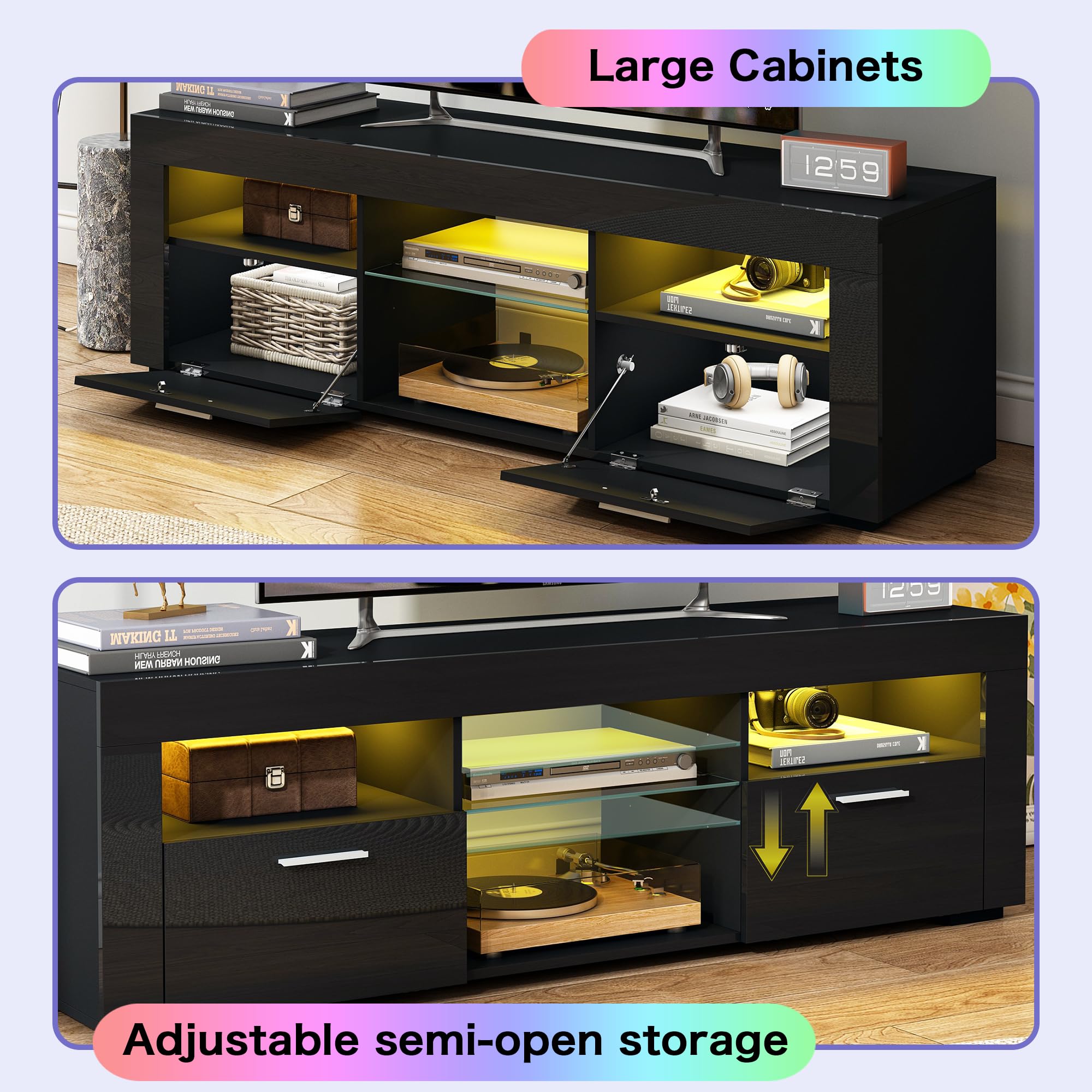 55 Inch TV Stand with High-Gloss Finish - Modern Entertainment Center for 55