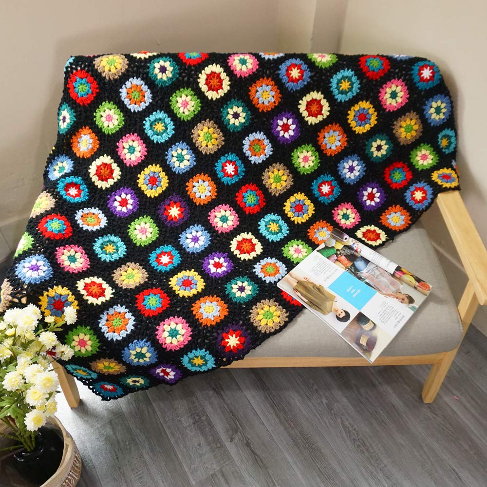 Handmade Crochet Throw Blanket - Soft Granny Square Afghan Blanket for All Seasons | Perfect Gift for Indoor, Outdoor & Travel Use | Cozy Accent Blanket for Sofa, Bed, Couch & Recliner | Living Room & Bedroom Decor | 59