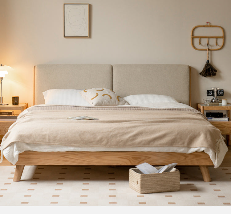 Solid Oak Wood Soft Bed Frame - Queen Size, Natural Wood Finish - Perfect for Master Bedrooms, Guest Rooms & Cozy Home Decor