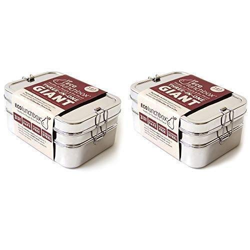 EcoLunchbox 3-in-1 Stainless Steel Bento Lunch Box with 2-Tier Design & Snack Container - Eco-Friendly, Leak-Proof Food Storage (2-Pack) - Perfect for School, Work, Picnics & Meal Prep