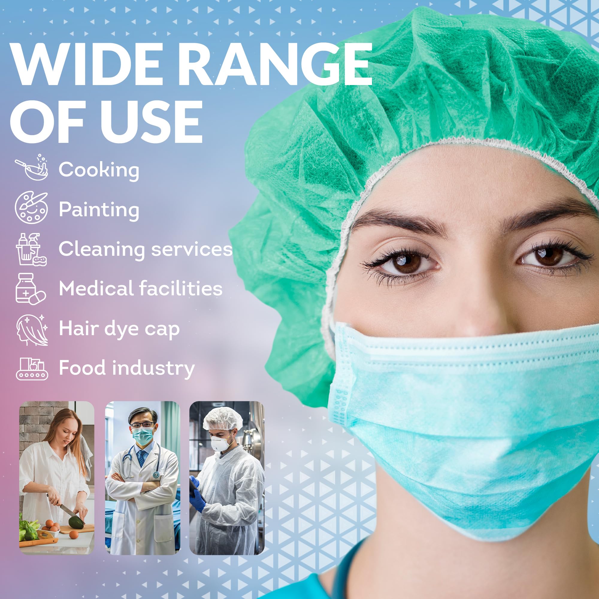 AMZ Medical Supply Green Disposable Bouffant Caps - 24 Inch, Pack of 1000 | Breathable Polypropylene Hair Covers for Nurses & Food Service Workers | Elastic Band Medical Caps for Hospitals, Restaurants & Healthcare Facilities