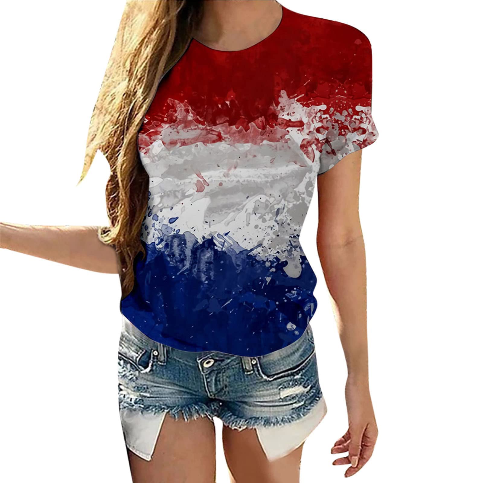 Women's Independence Day Printed T-Shirt - Summer Short Sleeve Crewneck Casual Blouse for Women | Perfect for 4th of July Celebrations, BBQ Parties & Patriotic Events