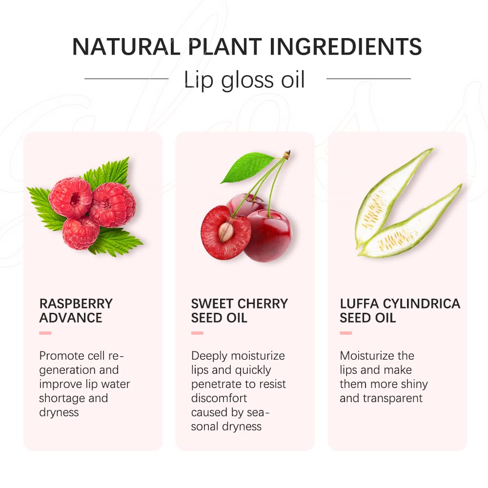 Hydrating Lip Glow Oil - Long Lasting Plumping Lip Gloss with Nourishing Vitamin E, Transparent Tinted Lip Oil for Soft & Sexy Plump Lips (#15 Cherry) - Perfect for Daily Moisture, Night Care & Makeup Looks