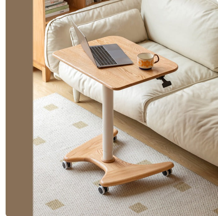 Solid Oak & Ash Wood Adjustable Height Standing Desk - Ergonomic Mobile Workstation for Home Office, Study & Workspace