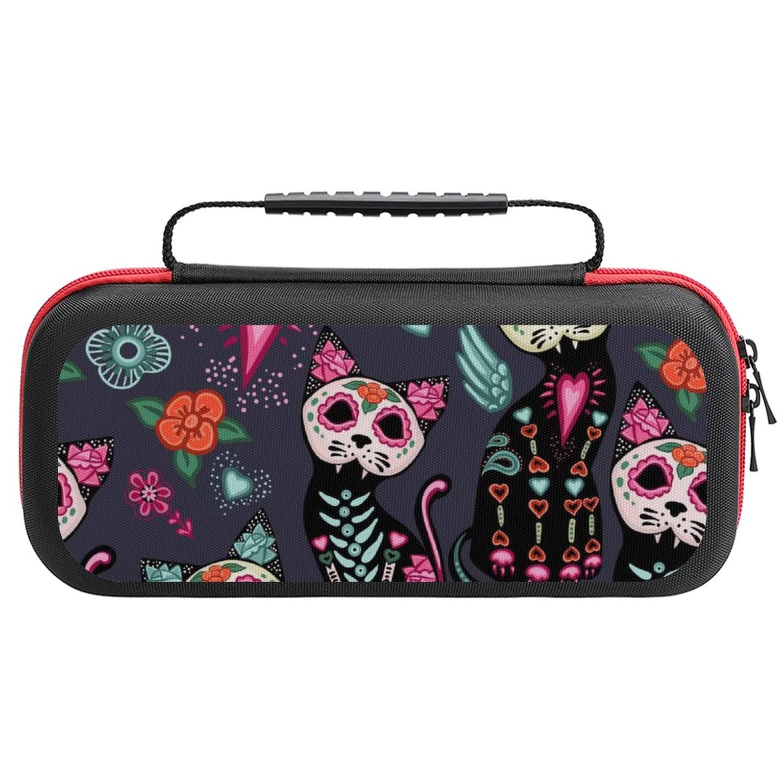 FunnyStar Creative Cat & Rose Carrying Case - Protective Shell Storage Handbag for Nintendo Switch - Perfect for Travel, Commuting & Gaming On-The-Go