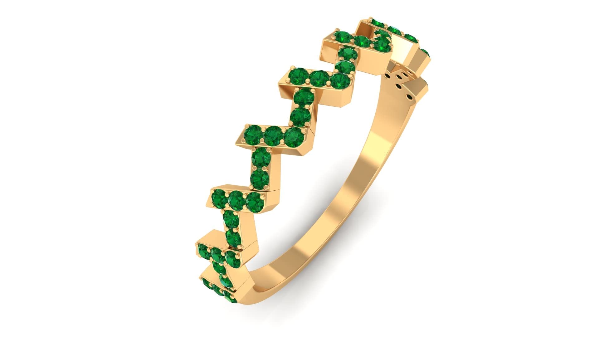1/2 CT Genuine Emerald 14K Solid Gold Half Eternity Ring for Women - May Birthstone Jewelry, Elegant Zigzag Design for Anniversary, Engagement & Special Occasions