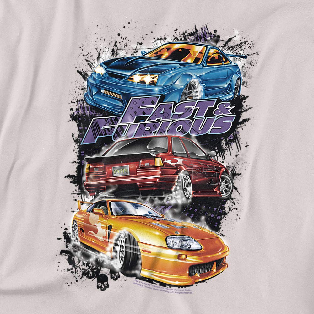 Fast and Furious Men's Smokin Street Cars Classic T-Shirt - Large, Silver - Perfect for Movie Fans, Car Enthusiasts, and Casual Streetwear