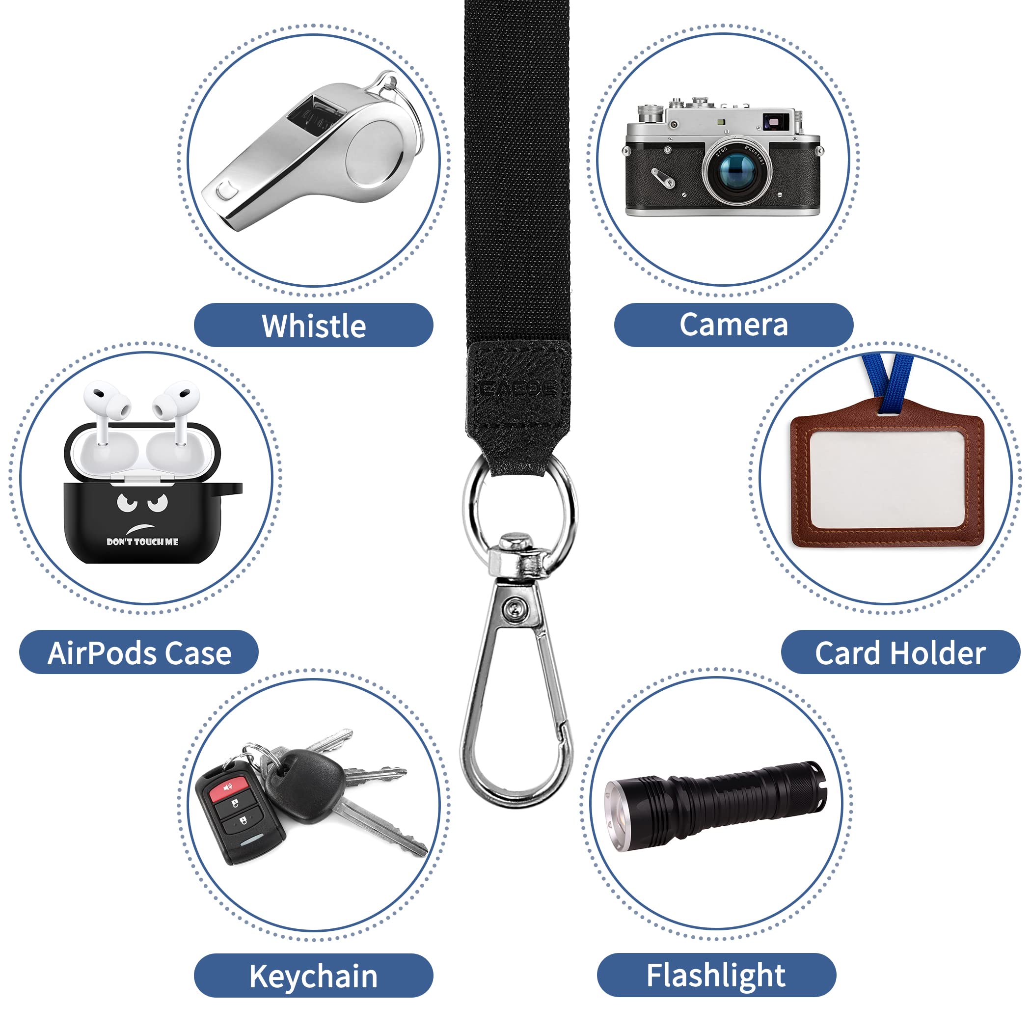 CACOE Adjustable Phone Lanyard Set - Neck & Wrist Straps for Smartphones (Black) - Perfect for Work & Travel