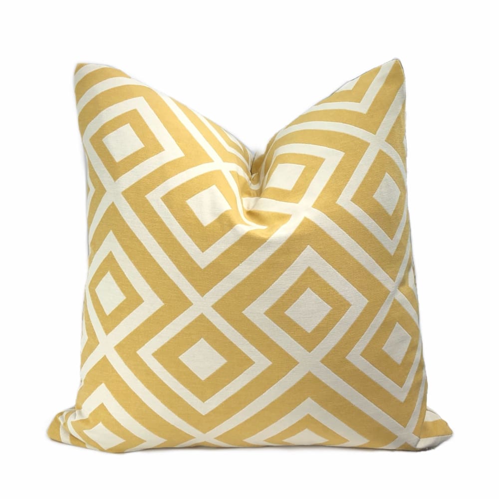 Fenwick Maize Yellow Cream Geometric Lattice Pillow Cover - Decorative Throw Pillow Case for Sofa, Bed, Couch - Home Decor Accent for Living Room, Bedroom