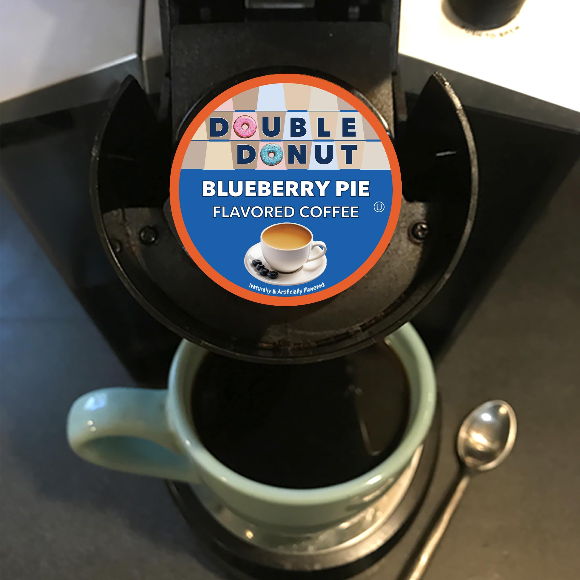 Double Donut & Blueberry Flavored Coffee Pods for Keurig K-Cup Brewers - Medium Roast Single Serve Hot or Iced Coffee - 24 Count Recyclable K-Cups - Perfect for Office, Home & Morning Brews