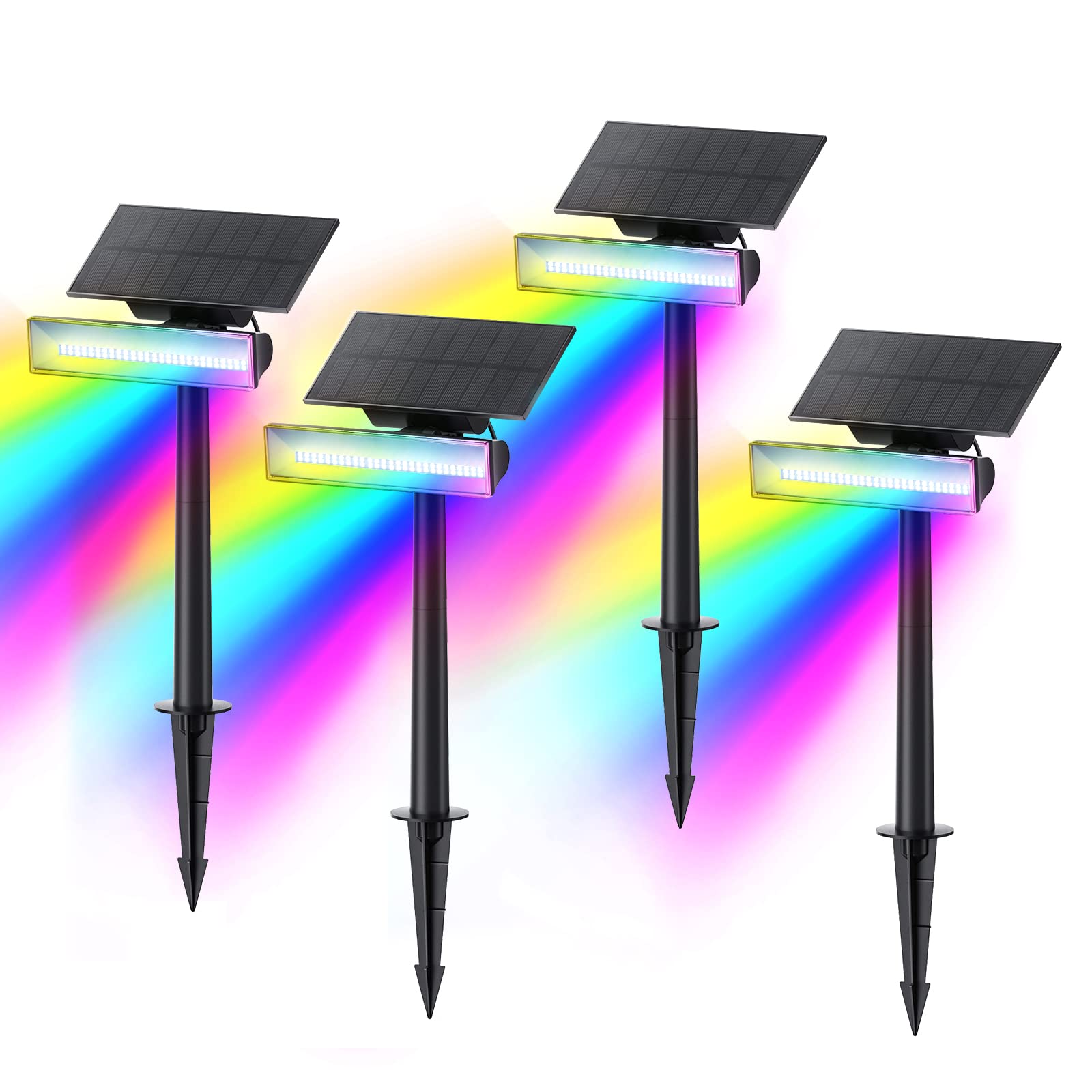 Upgraded 54 LED Solar Outdoor Spot Lights with 7 Color Changing, Waterproof IP67 Solar Landscape Lights for Yard, Garden, Pathway Decor - 4 Pack - Perfect for Patio, Lawn, Driveway, and Backyard Lighting