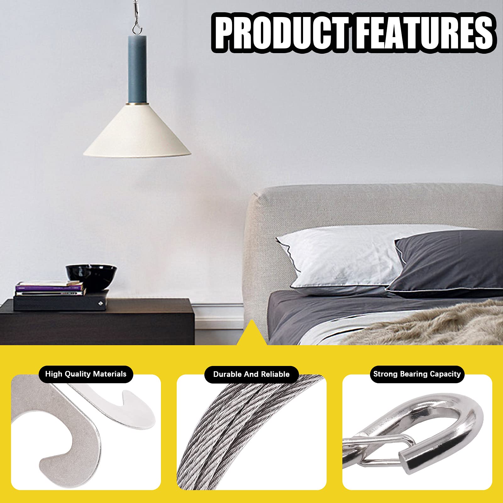 12 Pack Heavy Duty Stainless Steel Drop Ceiling Hooks with Hanging Rope Wire - T-Bar Tile Hangers for Plants, Signs, Lights - Perfect for Home, Office & Retail Display Organization