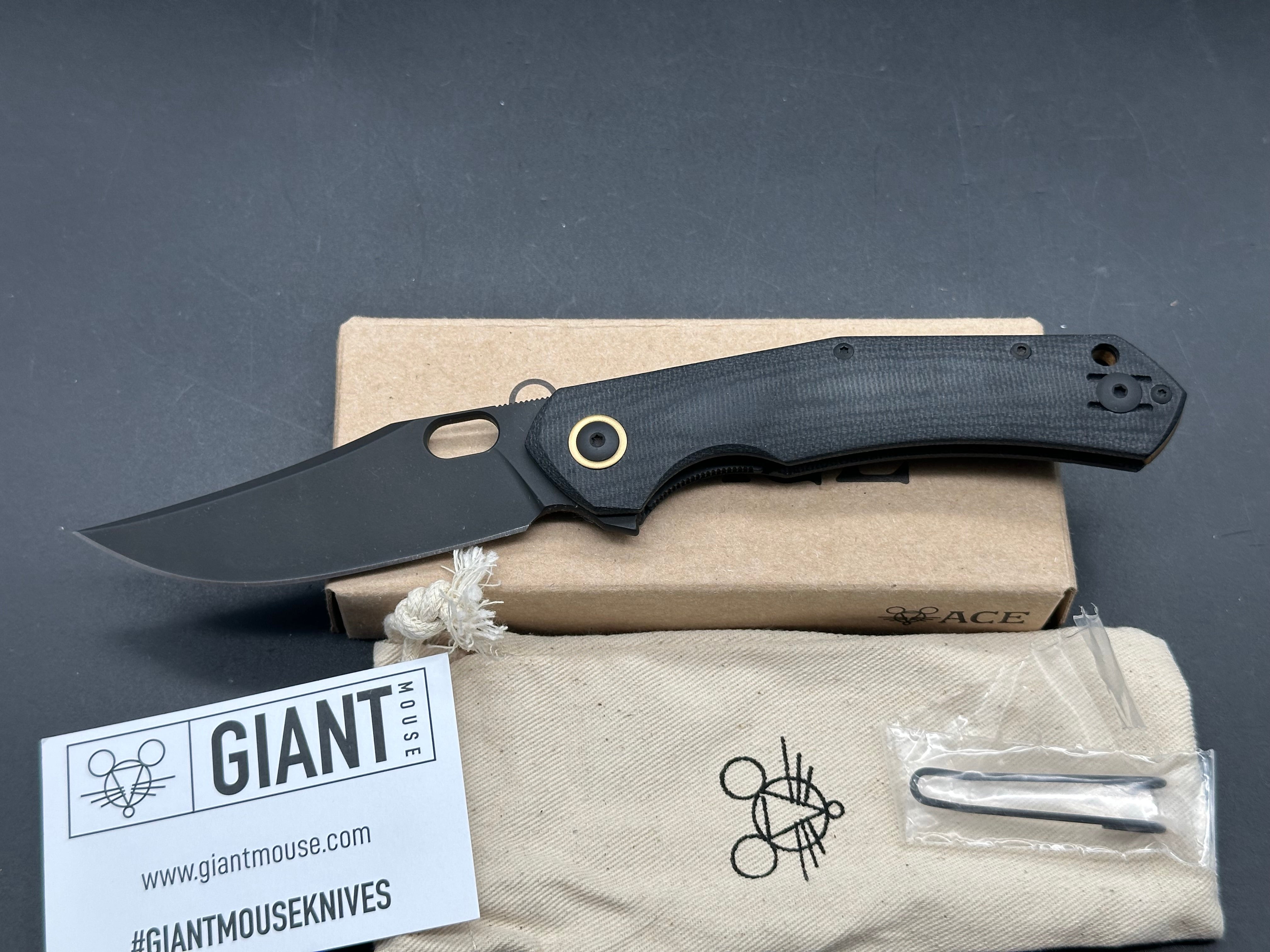 GiantMouse Ace Jutland Folding Knife - Black PVD MagnaCut Blade & Canvas Micarta Handle - EDC Pocket Knife for Outdoor Camping, Hiking, and Everyday Carry