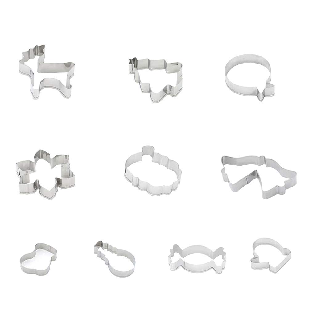 DOITOOL 10-Piece Stainless Steel Christmas Cookie Cutters Set - Rustproof Thickened Cake Molds for Baking, DIY Chocolate & Cupcake Decorations - Perfect for Holiday Baking, Christmas Party Supplies & Gift Making (Silver)