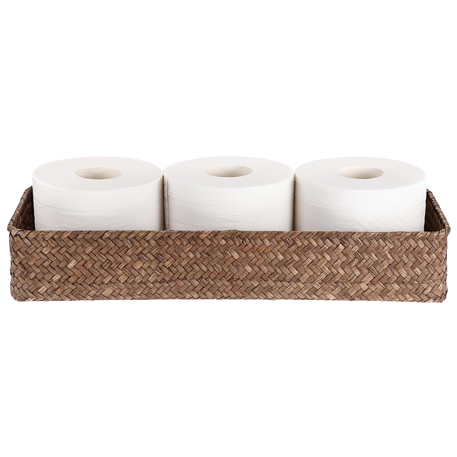 Eco-Friendly Seagrass Toilet Paper Storage Basket - Woven Bathroom Organizer for Toilet Paper & Tissues - Back of Toilet Shelf Organizer - Perfect for Bathroom, Coffee Shop & Office Decor