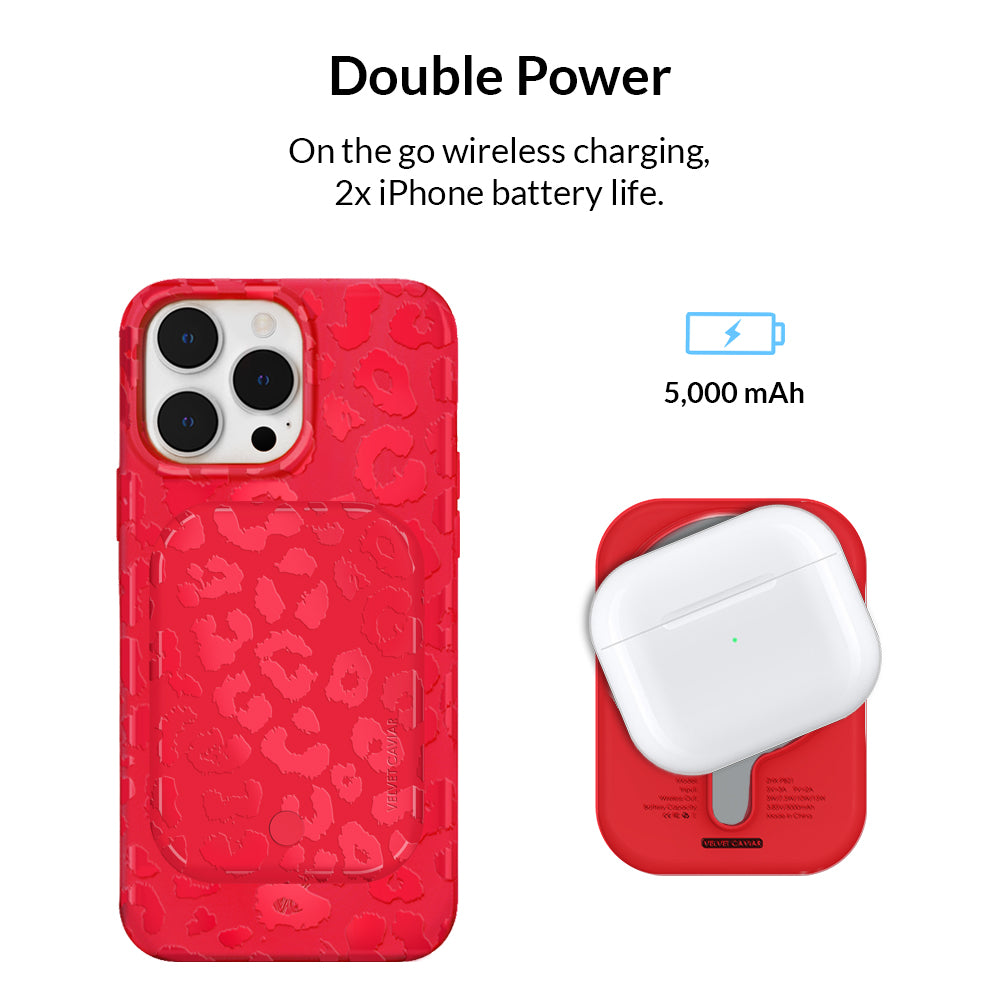 Red Hot Leopard Print MagSafe Battery Pack - 5000mAh Portable Charger for iPhone 12/13/14 | Fast Wireless Charging Power Bank | Perfect for Travel, Work & Outdoor Adventures