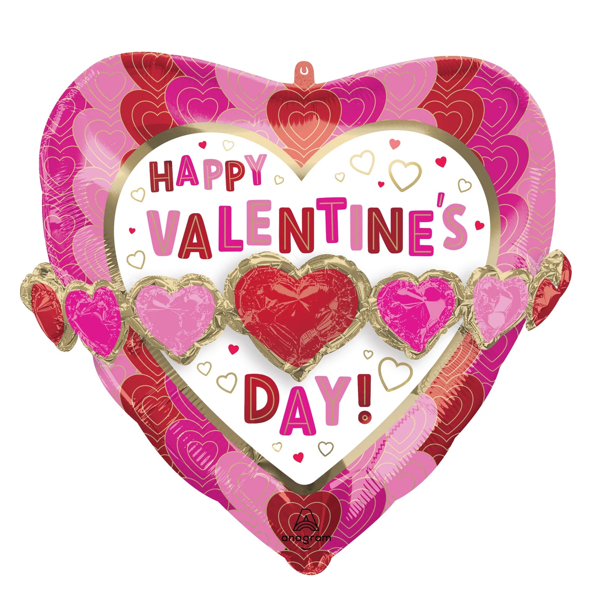 Valentine's Day Heart Foil Balloon - 26 Inch Pink & Red with White Hearts Design - Perfect for Romantic Decorations, Anniversary Parties & Wedding Proposals