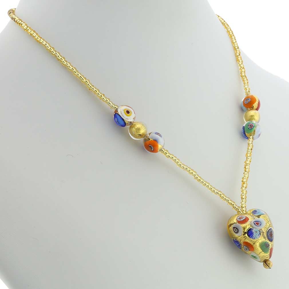 Venetian Murano Glass Heart Necklace - Klimt Inspired Jewelry | Elegant Gift for Women, Valentine's Day & Anniversary