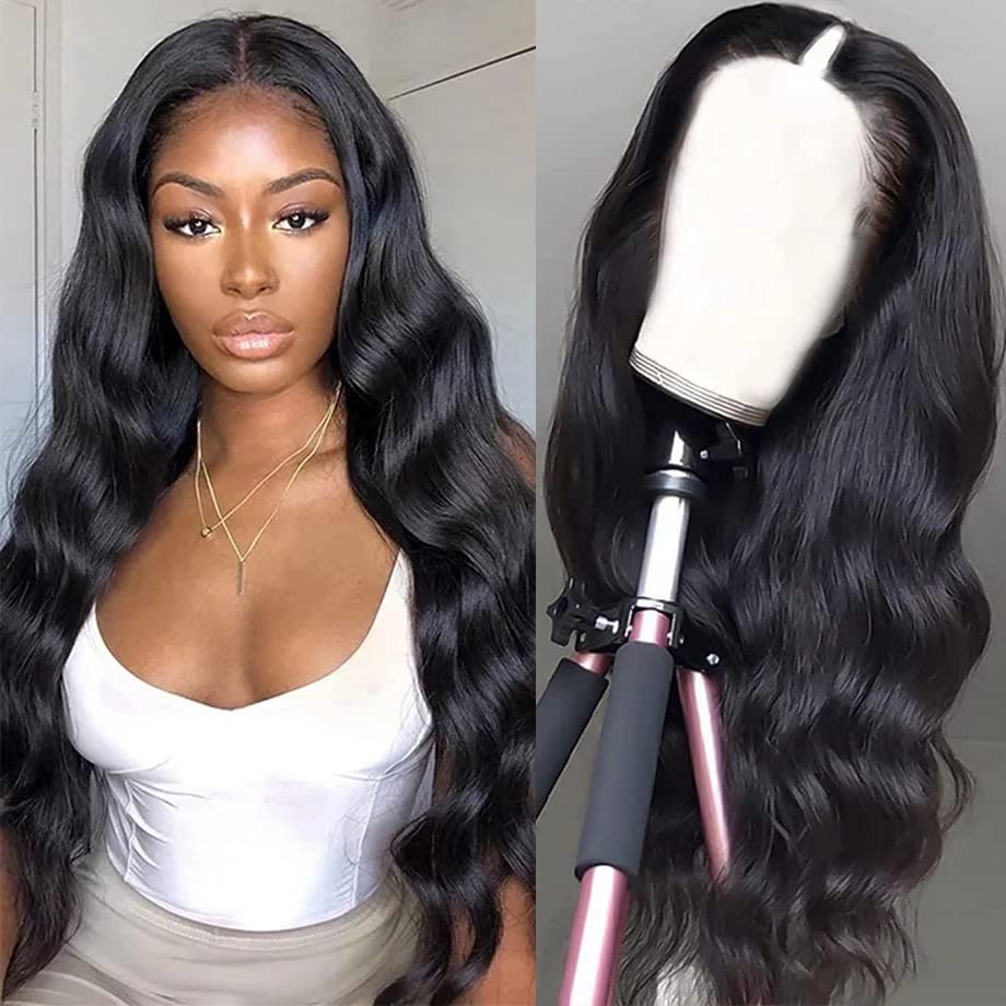 Asteria V Part Wig - 20 Inch Body Wave Human Hair Wigs for Black Women | Glueless U Part Wig with 150% Density | No Leave Out Thin Part Half Wig | Natural Color Clip-In V Shape Wigs for Daily Wear, Parties & Special Occasions