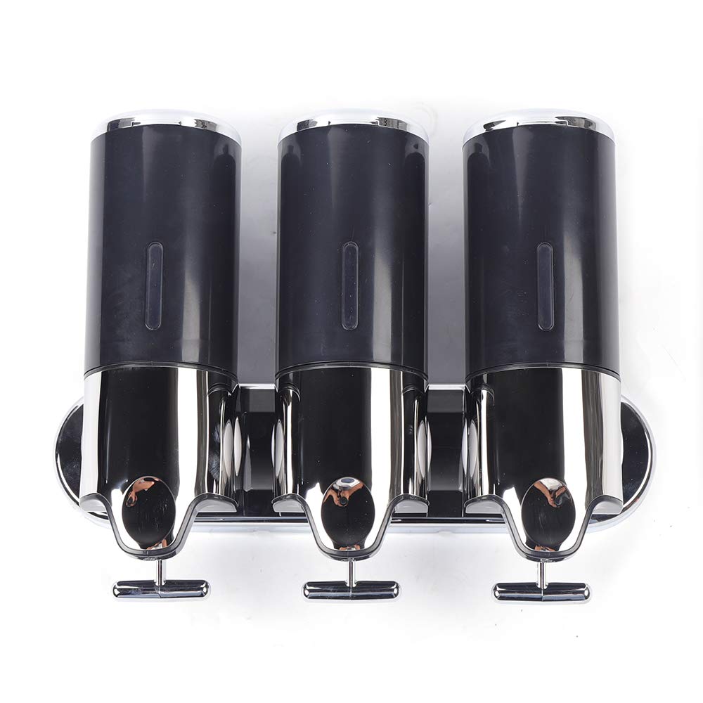 3×500ml Wall Mounted Soap Dispenser - Shower Pump Organizer for Shampoo, Conditioner & Hand Sanitizer | Bathroom, Kitchen, Hotel & Bar Use (Black) - Space Saving & Hygienic Solution for Liquid Storage