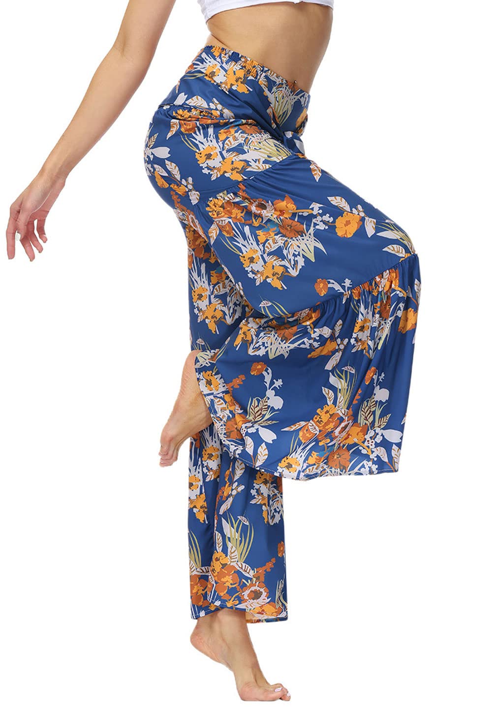 GGUHHU Women's High Waist Wide Leg Beach Pants - Floral Print Pleated Palazzo Pants with Adjustable Belt | Perfect for Vacation, Summer Outfits & Boho Style