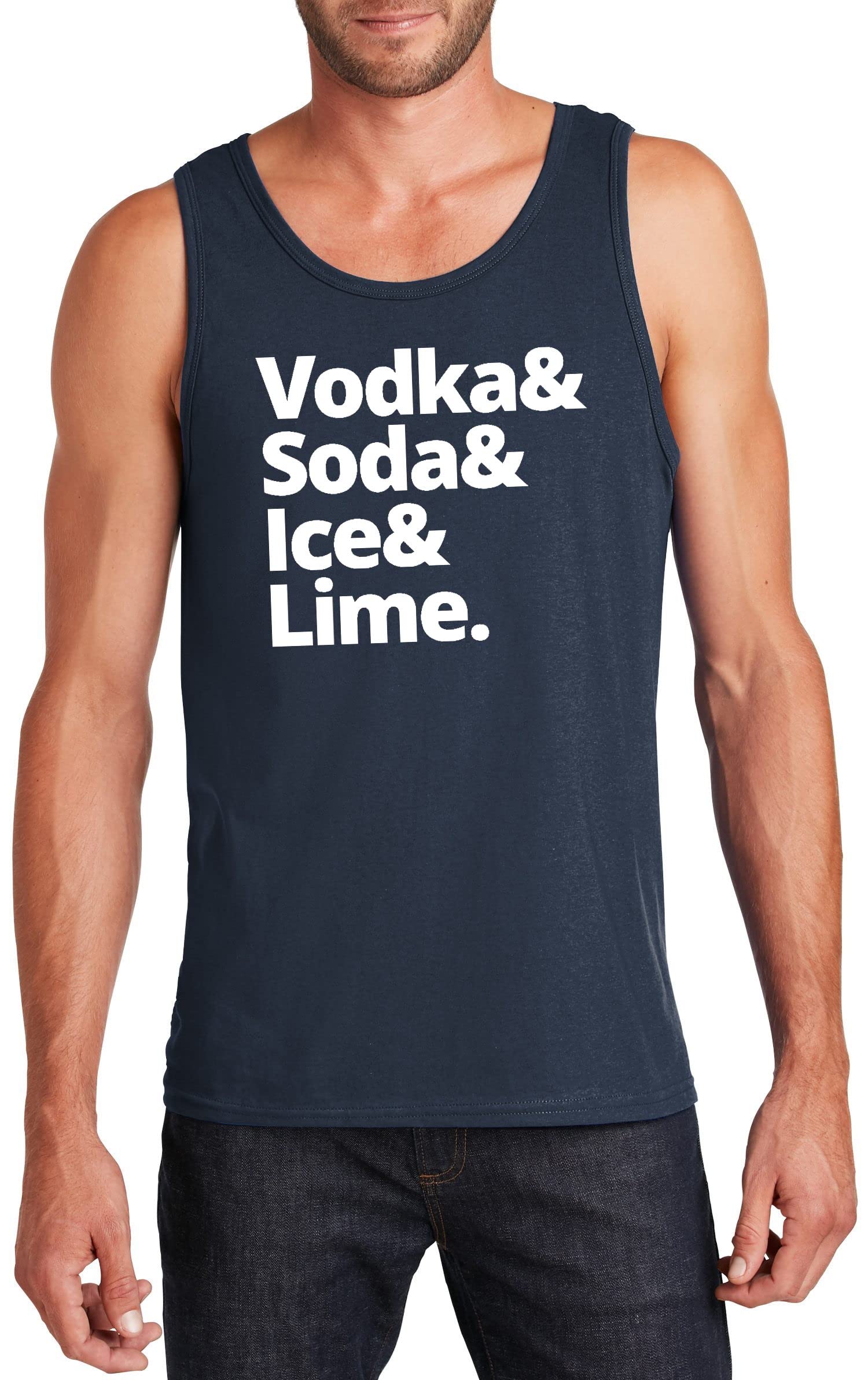 Funny Men's Vodka Soda Ice & Lime Graphic Tank Top - Summer Casual Tee for Beach Parties, Bar Hopping & Funny Gifts