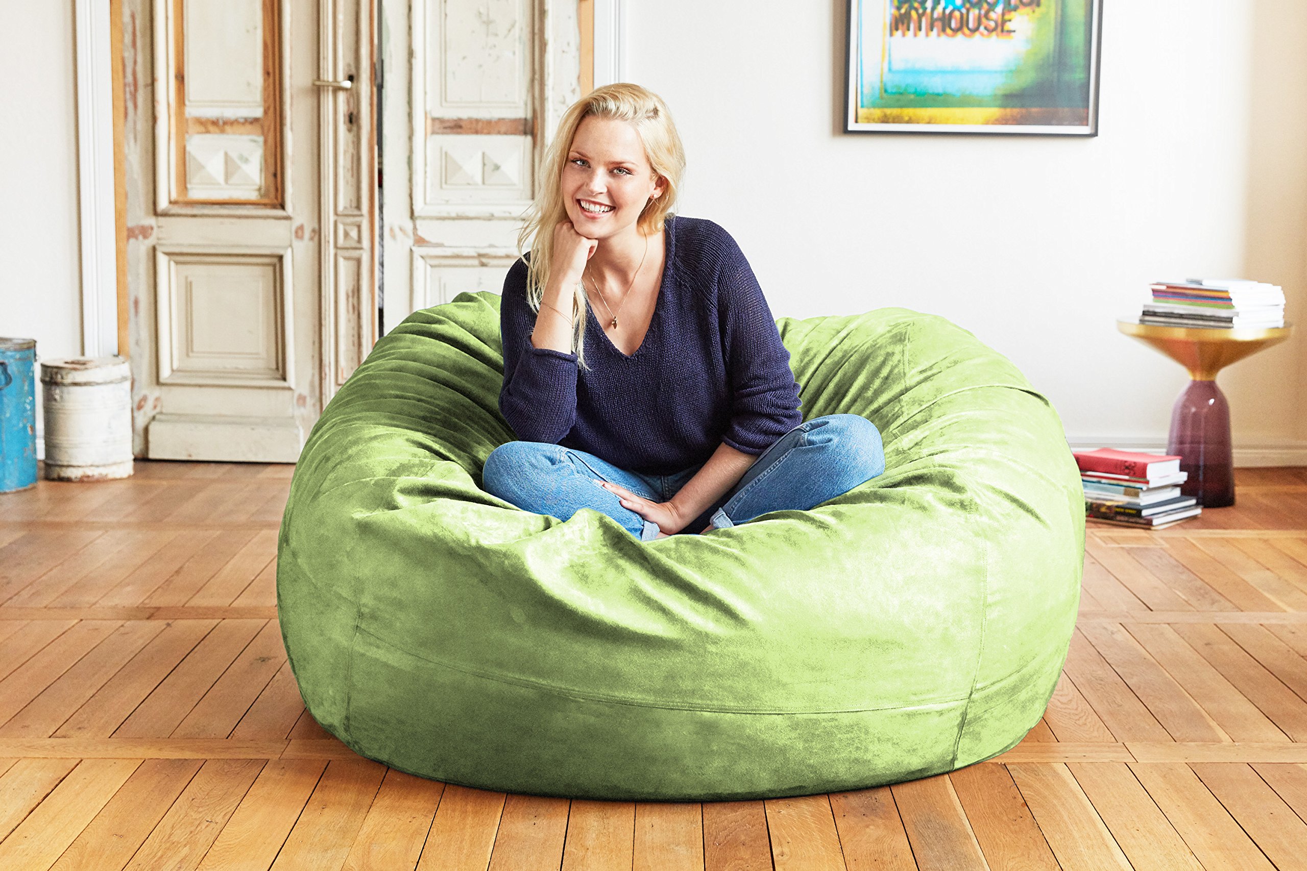 Lumaland 4ft Microsuede Bean Bag Chair - Ultra Soft Foam Filled Washable Lounge Chair for Kids Teens Adults & Pets - Light Green Bean Bag Sofa for Dorm Room, Living Room, Bedroom & Game Room Relaxation