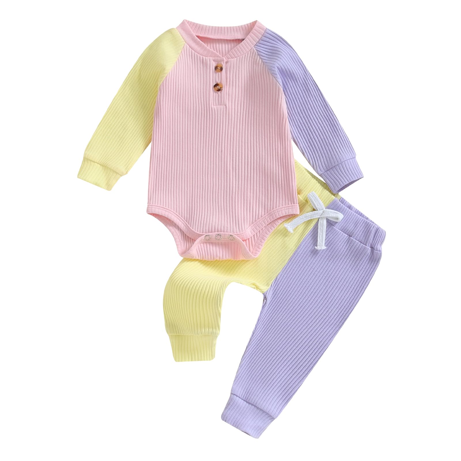 Thorn Tree Baby Girl Clothes - Soft Ribbed Knit Long Sleeve Romper with Pants Set | Stretchy Newborn Infant Outfits for Fall & Winter | Perfect for Family Photos, Daily Wear & Special Occasions
