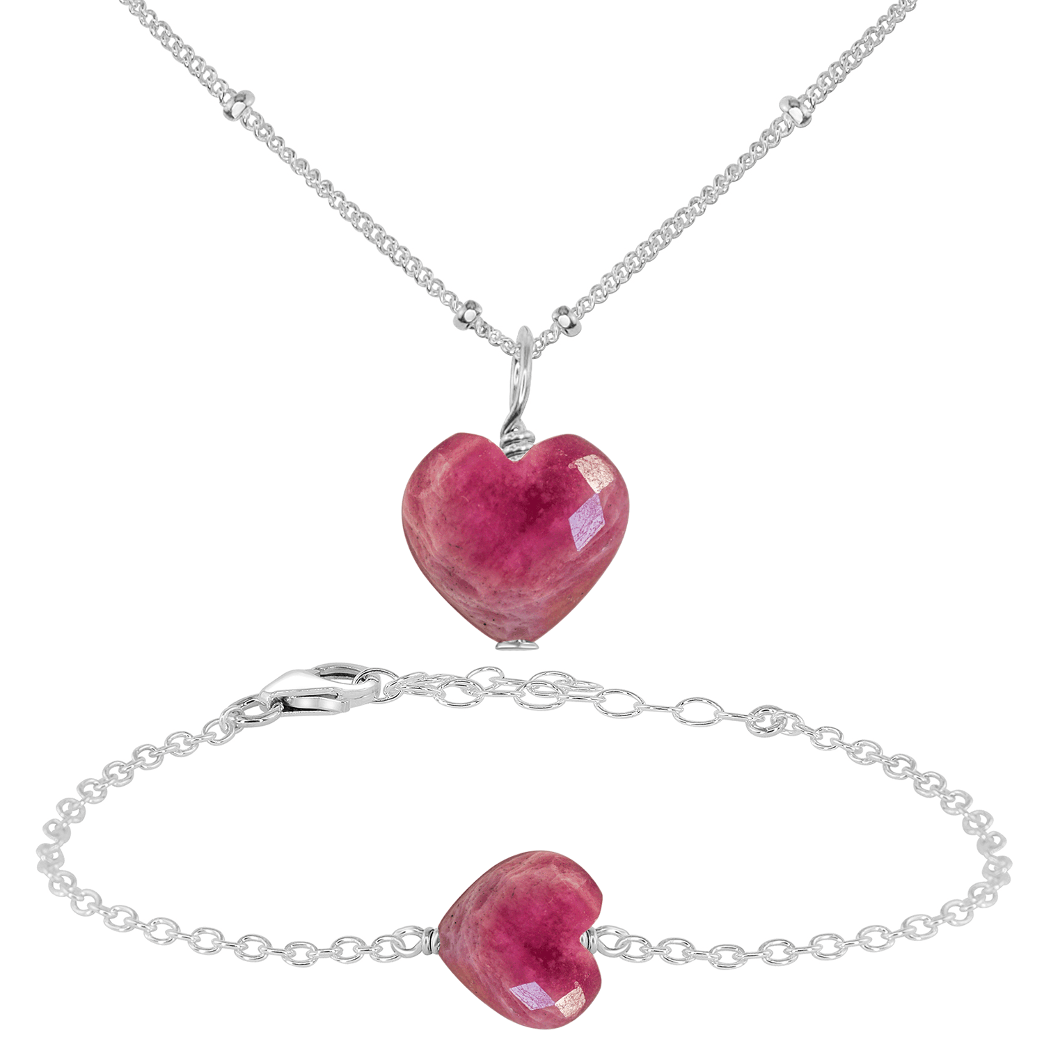 Ruby Crystal Heart Jewelry Set for Women - Elegant Necklace & Earrings Gift Set - Perfect for Valentine's Day, Anniversary & Romantic Occasions