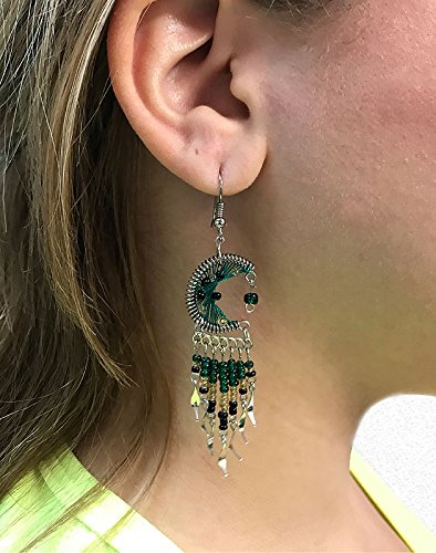 Handmade Boho Crescent Moon Earrings for Women – Long Beaded Metal Dangle Earrings with Silk Thread | Perfect for Festivals, Parties & Boho Fashion Accessories