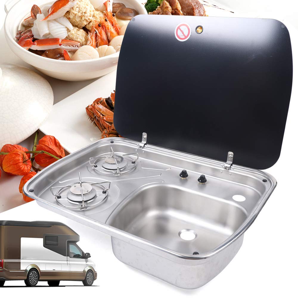 Portable 2-Burner Gas Stove Cooktop with Outdoor Sink Combo - Compact RV, Apartment & Camping Stove for Kitchen, BBQ & Outdoor Cooking - 26.6x17.5x5.7in - Perfect for RV Trips, Tailgating & Backyard Grilling