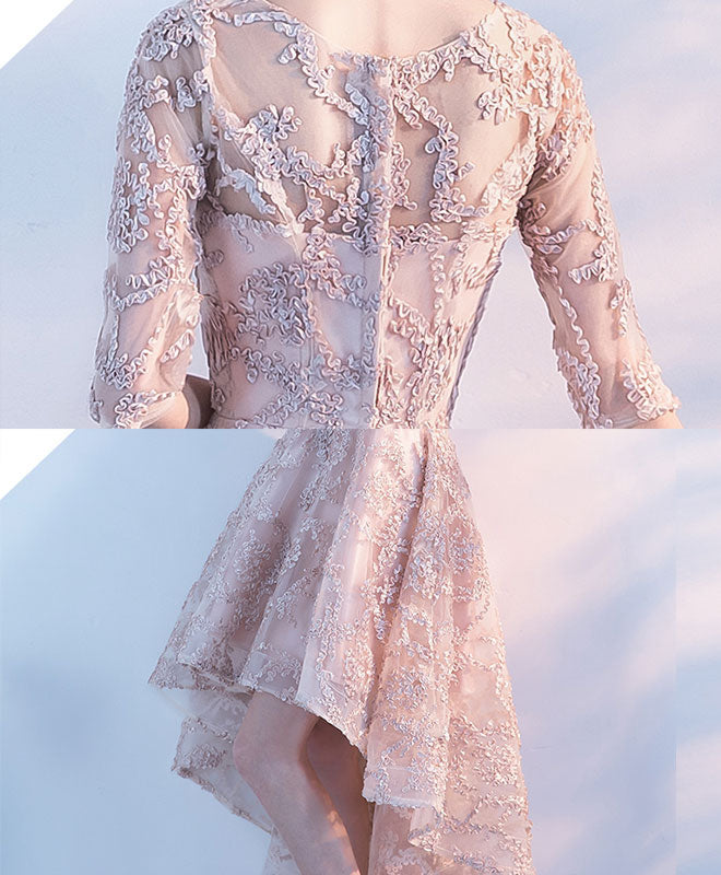 Elegant Champagne High Low Prom Dress with 1/2 Sleeves - Perfect for Homecoming, Party & Special Occasions