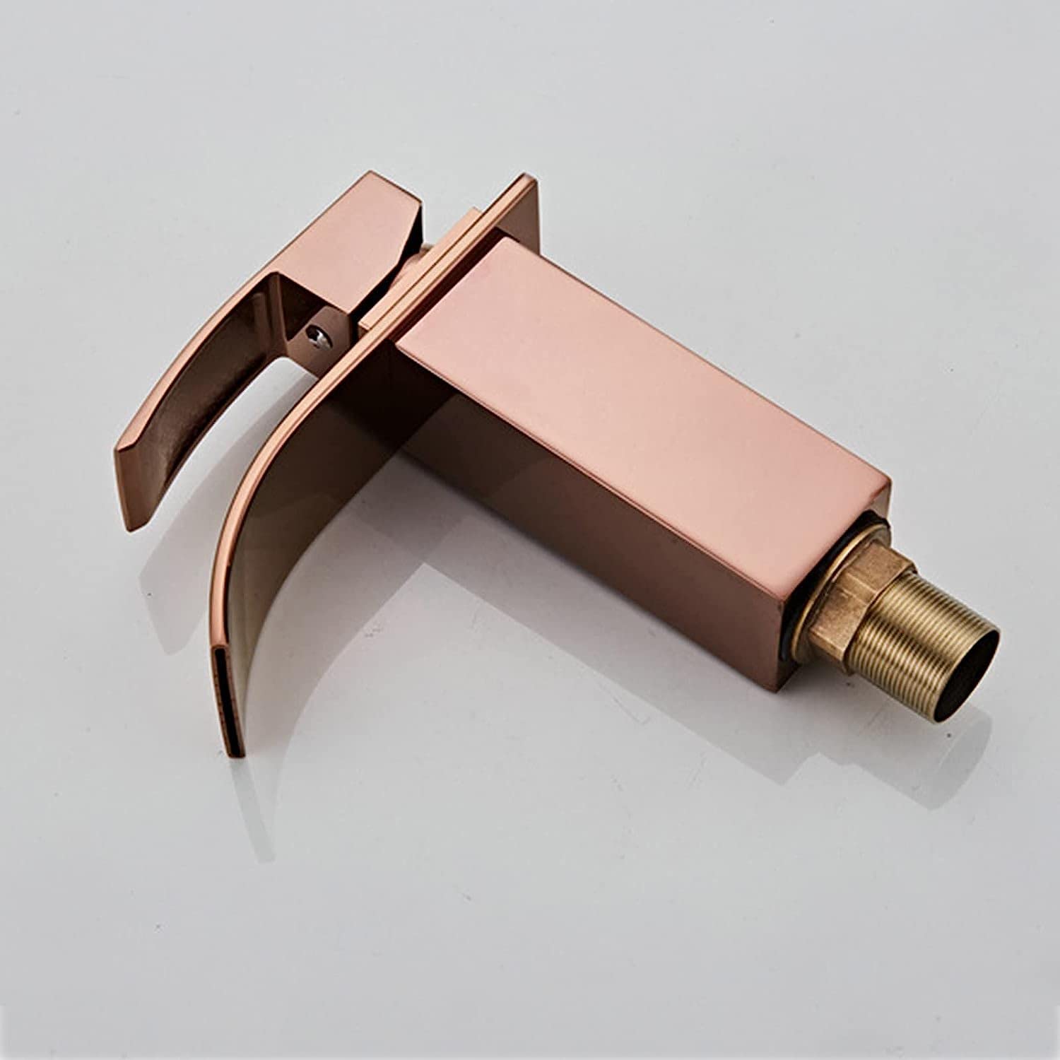 DEKIKA Single Hole Bathroom Sink Faucet - Wide Mouth Waterfall Basin Faucet with Single Handle Hot and Cold Water Mixer - Brass Washbasin Faucet in Rose Gold - Perfect for Modern Vanities, Powder Rooms, and Luxury Bathrooms