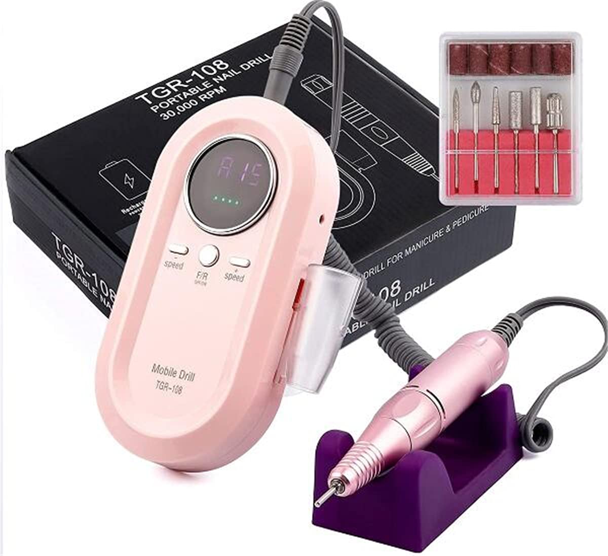 Portable Electric Nail Sander with 6 Abrasive Belts - Professional Pedicure Nail File for Gel & Acrylic Nails - Perfect for Home Salon, Nail Art & DIY Manicures