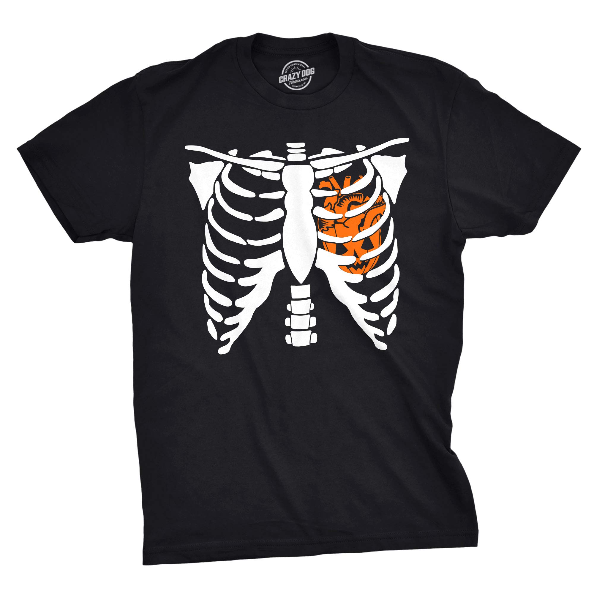 Funny Halloween Pumpkin Heart Skeleton Rib Cage T-Shirt for Men - Spooky Jack-O-Lantern Graphic Tee for Halloween Parties & Costume Events
