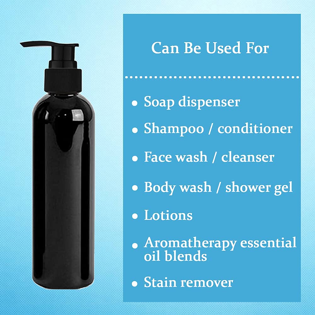 PHARCOS 5-Pack Black Pump Dispenser Bottles for Lotion, Cream, Liquid, Shampoo & Hand Soap - Leakproof Bathroom & Kitchen Organizer for Countertop Storage